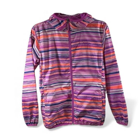 Columbia Pink Multicolor Striped Hodded Omni-Wick Jacket Size L Youth - Picture 1 of 9